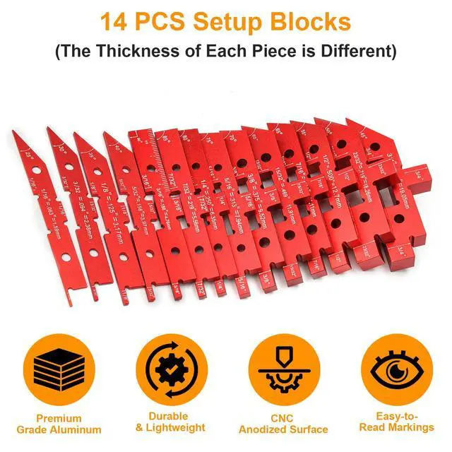 Alt view image 3 of 7 - Table Setup Blocks for Woodworking, 14pcs Aluminum Alloy Precision Set up Bars, Precision Height, Depth, Angle & Fence Alignment Gauge Set - Router and Saw Accessories with Storage Case
