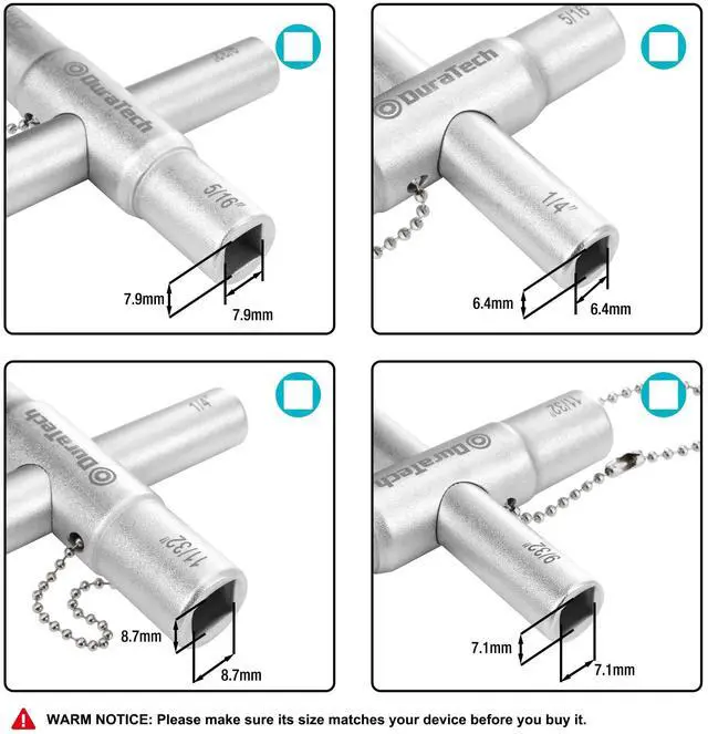 Alt view image 2 of 7 - 4 Way Sillcock Key Set, 2-Pack, for Valve, Faucet, and Spigots | Utility Key, Water Key, Chrome Finish, Corrosion Resistance, 4-in-1 Design, Square, Triangle, and Round Shape, Easy to Carry