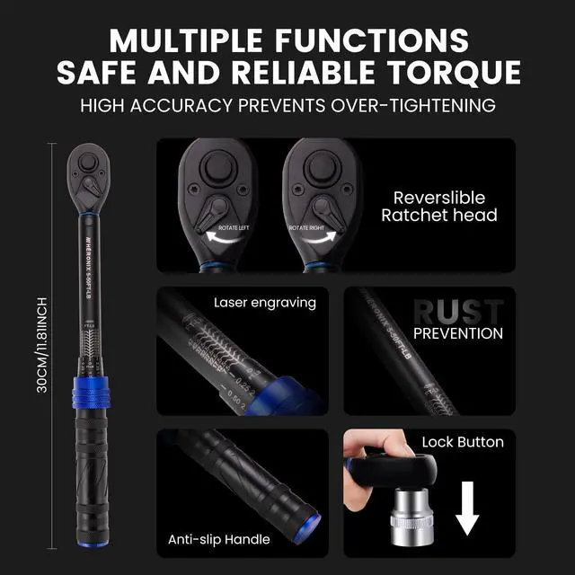 Alt view image 4 of 7 - 3/8-Inch Drive Click Torque Wrench, 550 Ft-Lb (6.867.8 Nm) ±3% Accuracy, Loud Click, Dual Scale, 72-Tooth Mini Torque Wrench for Bike, Motorcycle, Car & Spark Plug Maintenance