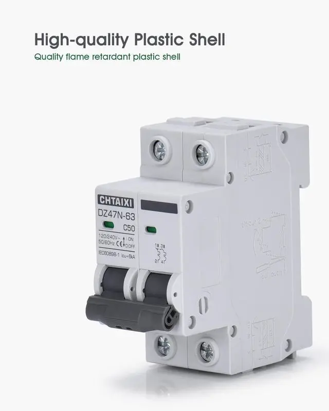 Alt view image 5 of 7 - AC Miniature Circuit Breaker, 32 Amp 120V/240V 2 Pole DIN Rail Mount Circuit Breaker, Thermal Magnetic Trip, Solar AC Disconnect Switch MCB C32