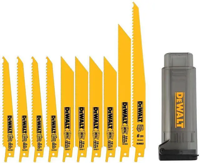 Main image of Reciprocating Saw Blades, 10 Piece Bi-Metal Combination Set with Case, Various Sizes 6 In to 9 In, Longer Life (DW4898)