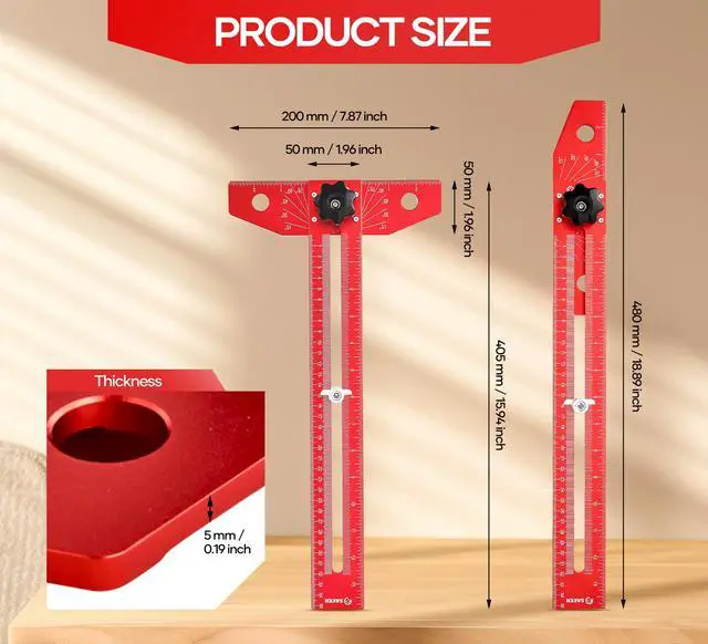 Alt view image 2 of 6 - Woodworking Scriber Marking Line Ruler,Aluminum Alloy T-Square | Adjustable Multi-Angle Scale, Precision Layout Tool for Woodworking, Carpentry & DIY Design