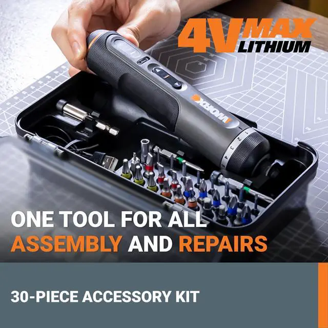 Alt view image 2 of 7 - Cordless Screwdriver, 4V 30-Piece Accessory Kit, WX242L | Cordless Driver with Rechargeable Battery, Black/Silver, for Home DIY, Assembly, Furniture Installation and Repairs