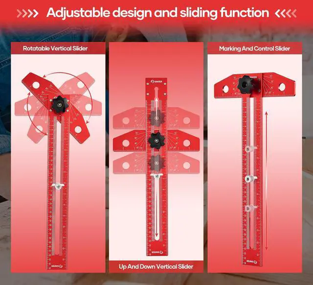 Alt view image 6 of 6 - Woodworking Scriber Marking Line Ruler,Aluminum Alloy T-Square | Adjustable Multi-Angle Scale, Precision Layout Tool for Woodworking, Carpentry & DIY Design