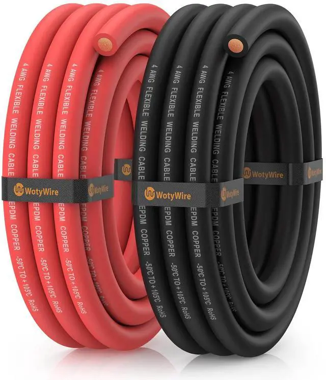 Main image of 4 Gauge Wire Heavy Duty Battery Cable, 10FT Red + 10FT Black | Oxygen-Free Copper, EPDM Insulated, High Conductivity, Flexible Welding Cable for Solar/Battery/Automotive/Inverter/RV/Marine