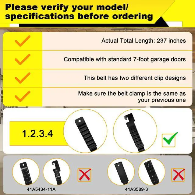 Alt view image 4 of 7 - Upgrade 41A5250 41AB050-2 Belt for 7ft High Garage Door, 237" Garage Door Opener Belt Compatible with Chamberlain Craftsman LiftMaster Sentex Whisper Garage Door Opener Models WD822KD 248739 248754