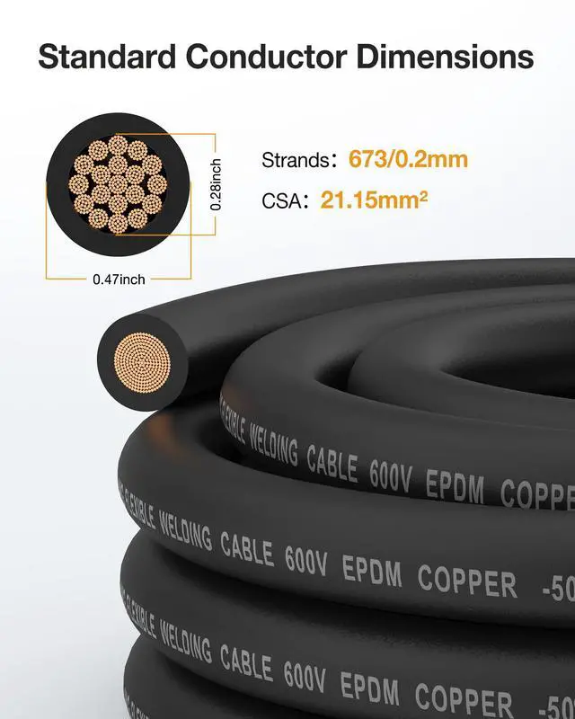 Alt view image 5 of 7 - 4 Gauge Wire Heavy Duty Battery Cable, 10FT Red + 10FT Black | Oxygen-Free Copper, EPDM Insulated, High Conductivity, Flexible Welding Cable for Solar/Battery/Automotive/Inverter/RV/Marine