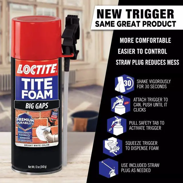 Alt view image 2 of 6 - Tite Foam Big Gaps Spray Foam Sealant, Polyurethane Expanding Insulation - 12 fl oz Can, Pack of 2