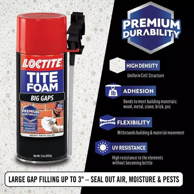 Alt view image 4 of 6 - Tite Foam Big Gaps Spray Foam Sealant, Polyurethane Expanding Insulation - 12 fl oz Can, Pack of 2