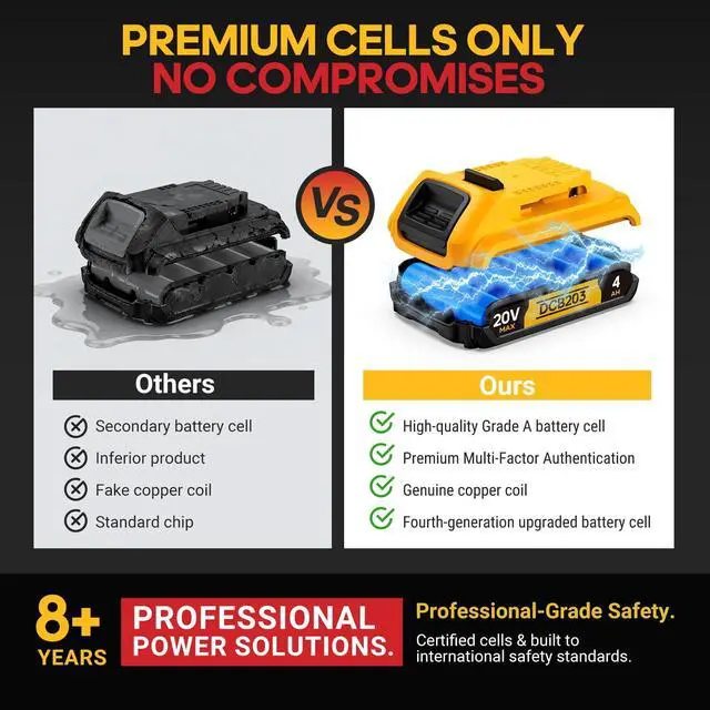 Alt view image 3 of 7 - 4Ah Replacement Compatible for Dewalt 20V MAX Battery with High Capacity | for 20 Volt Cordless Power Tools DCB201 DCB203 DCB204 DCB205 DCB206 DCD DCF DCG Series