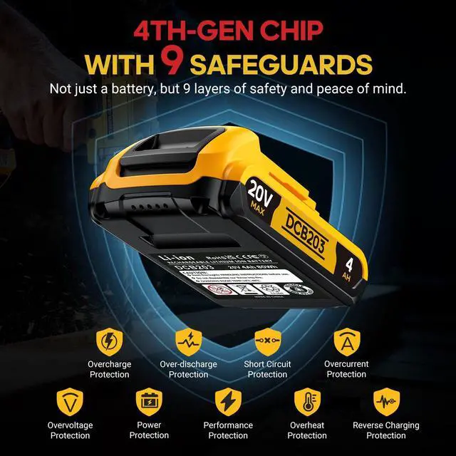 Alt view image 5 of 7 - 4Ah Replacement Compatible for Dewalt 20V MAX Battery with High Capacity | for 20 Volt Cordless Power Tools DCB201 DCB203 DCB204 DCB205 DCB206 DCD DCF DCG Series