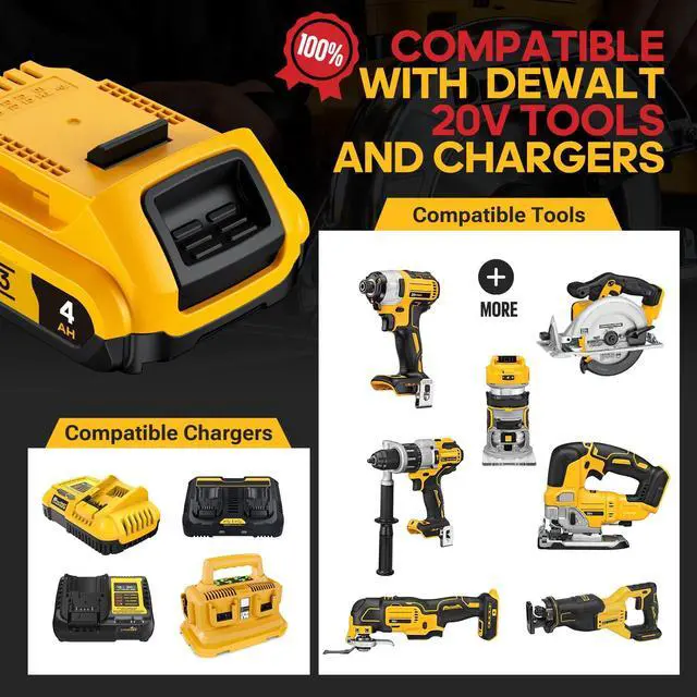 Alt view image 4 of 7 - 4Ah Replacement Compatible for Dewalt 20V MAX Battery with High Capacity | for 20 Volt Cordless Power Tools DCB201 DCB203 DCB204 DCB205 DCB206 DCD DCF DCG Series