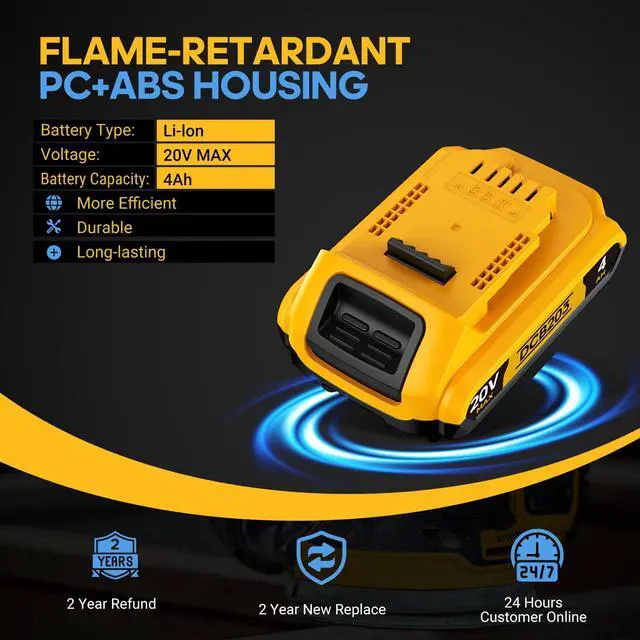 Alt view image 6 of 7 - 4Ah Replacement Compatible for Dewalt 20V MAX Battery with High Capacity | for 20 Volt Cordless Power Tools DCB201 DCB203 DCB204 DCB205 DCB206 DCD DCF DCG Series