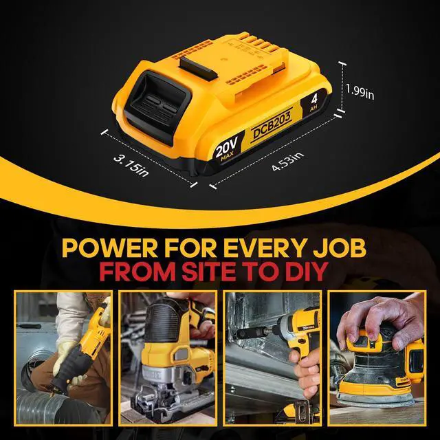 Alt view image 7 of 7 - 4Ah Replacement Compatible for Dewalt 20V MAX Battery with High Capacity | for 20 Volt Cordless Power Tools DCB201 DCB203 DCB204 DCB205 DCB206 DCD DCF DCG Series