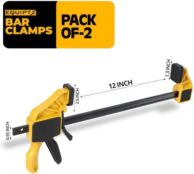 Alt view image 2 of 6 - 12 inch Bar Clamps for Woodworking 2 Pack Quick Grip Clamps Set with 150 lbs Force Wood Clamps for Gluing, Carpentry, DIY, and Metalworking (12 inch Size, 2 Pack)