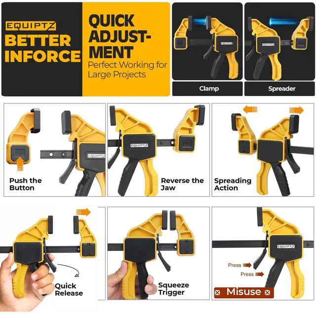 Alt view image 4 of 6 - 12 inch Bar Clamps for Woodworking 2 Pack Quick Grip Clamps Set with 150 lbs Force Wood Clamps for Gluing, Carpentry, DIY, and Metalworking (12 inch Size, 2 Pack)