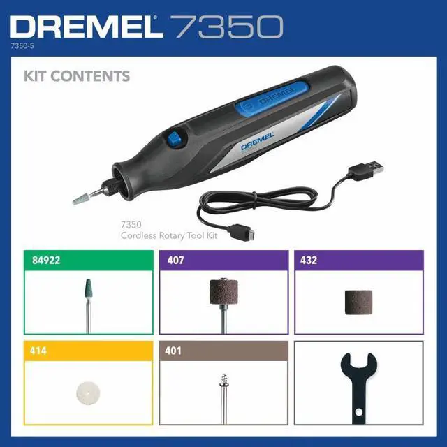Alt view image 3 of 7 - 7350 4V Cordless Rotary Tool Kit with 5 Accessories and USB-C Rechargeable Battery - Single Speed for Carving, Engraving, Sanding and Cleaning