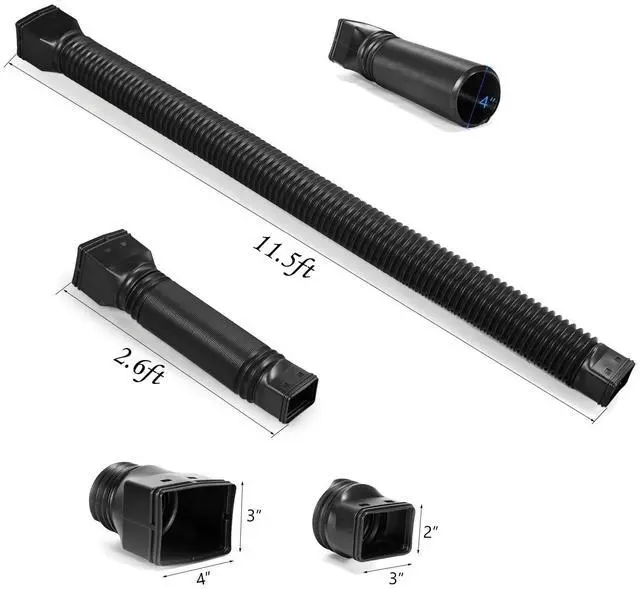 Alt view image 6 of 6 - 11.5ft Long Gutter Downspout Extensions Flexible, 4" Diameter Drain Downspout Extender, Down Spout Drain Extender for Rainwater Drainage, Extendable from 2.6ft to 11.5ft(Black)