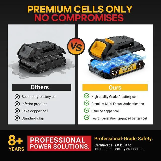 Alt view image 3 of 7 - 4Ah Replacement Compatible for Dewalt 20V MAX Battery with High Capacity | for 20 Volt Cordless Power Tools DCB201 DCB203 DCB204 DCB205 DCB206 DCD DCF DCG