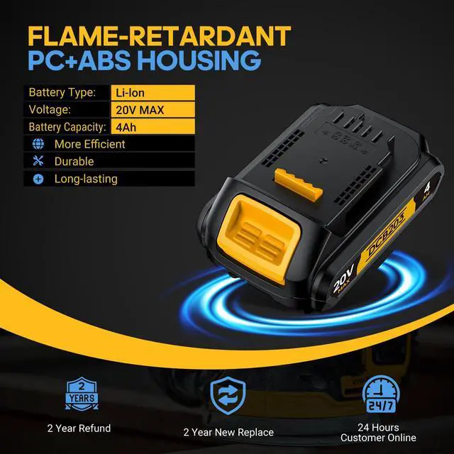 Alt view image 6 of 7 - 4Ah Replacement Compatible for Dewalt 20V MAX Battery with High Capacity | for 20 Volt Cordless Power Tools DCB201 DCB203 DCB204 DCB205 DCB206 DCD DCF DCG
