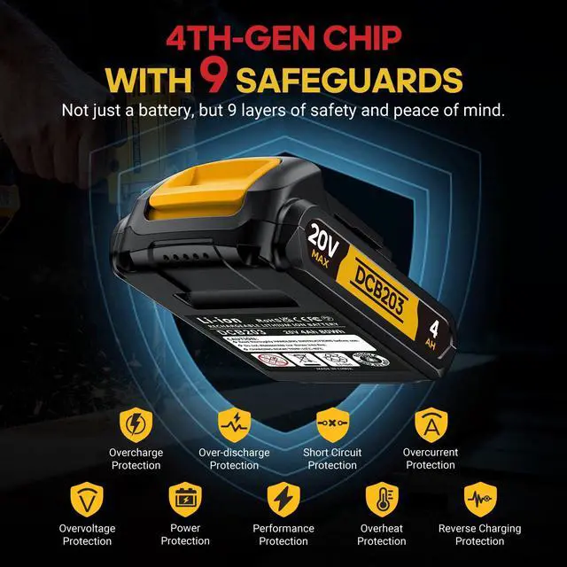 Alt view image 5 of 7 - 4Ah Replacement Compatible for Dewalt 20V MAX Battery with High Capacity | for 20 Volt Cordless Power Tools DCB201 DCB203 DCB204 DCB205 DCB206 DCD DCF DCG