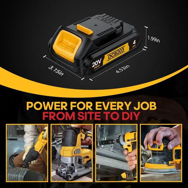 Alt view image 7 of 7 - 4Ah Replacement Compatible for Dewalt 20V MAX Battery with High Capacity | for 20 Volt Cordless Power Tools DCB201 DCB203 DCB204 DCB205 DCB206 DCD DCF DCG