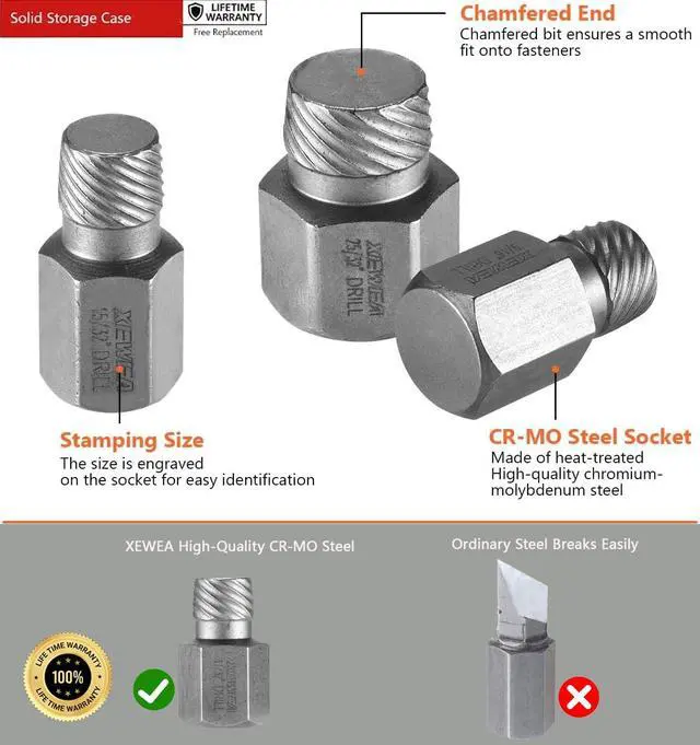 Alt view image 3 of 7 - 25Pcs Screw Bolt Extractor Set, Multi-Spline Easy Out Kit | Hex Head Bolt Remover Tool High-Hardness Cr-Mo Steel EZ Out for Removing Stripped, Broken Rusted Bolts Screws, Studs