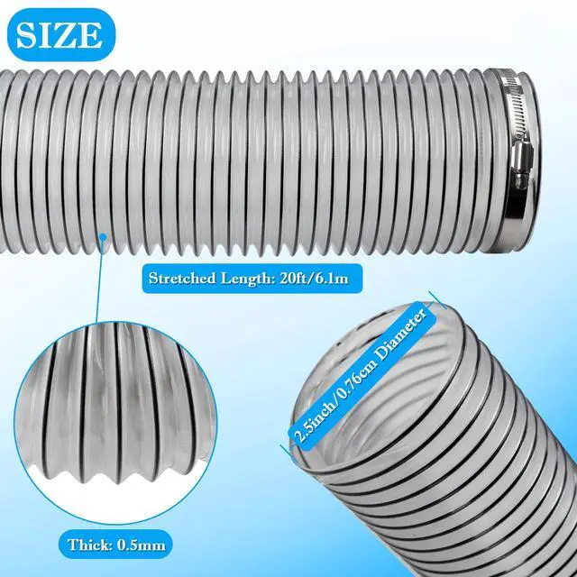 Alt view image 2 of 7 - Dust Collection Hose 2 1/2" x 20',Heavy PVC 2.5 Inch Dust Collector Hose | Puncture-Resistant,Flexible PVC Fume Hose for 2.5 inch Woodworking, Workshops, Dust Collectors, w/Carbon Steel Wire Coil