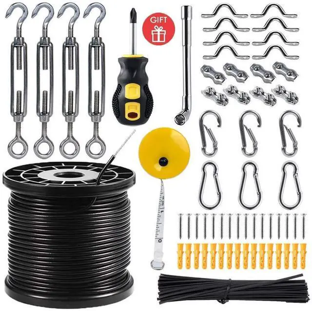 Main image of String Light Hanging Kit,Guide Wire for Outdoor String Lights, Shade sail Hardware kit,with 164 Ft Nylon Coated Stainless Steel 304 Wire Rope