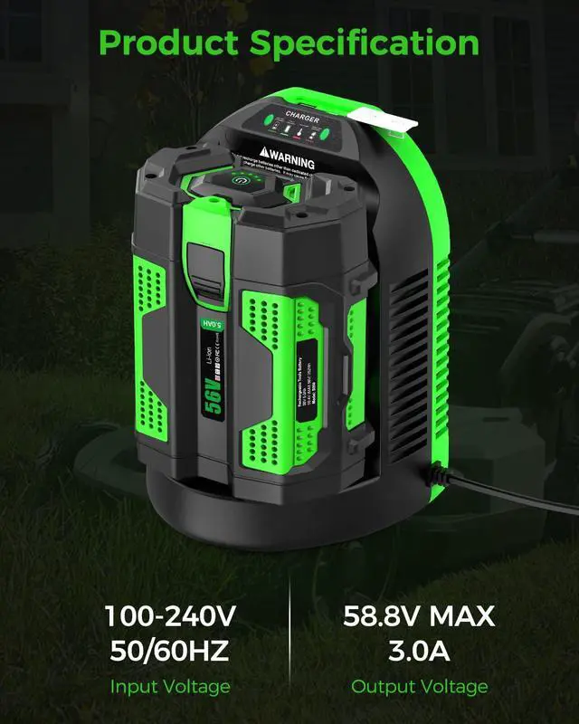 Alt view image 2 of 7 - Replacement for EGO 56V Battery Charger Compatible with EGO 56V Battery BA1400T BA2242T BA2800T BA3360T - for EGO Power+ CH3200 CH5500 CH2800(Green)