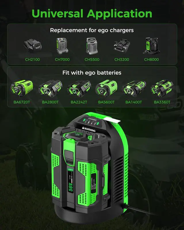 Alt view image 3 of 7 - Replacement for EGO 56V Battery Charger Compatible with EGO 56V Battery BA1400T BA2242T BA2800T BA3360T - for EGO Power+ CH3200 CH5500 CH2800(Green)