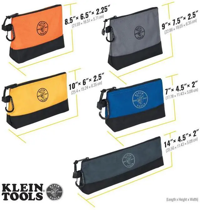 Alt view image 4 of 7 - 55569 Stand-Up Zipper Bag Tool Pouch with Carabiners, Reinforced Gusseted Bottoms, Water Resistant 1680d, Multi-Size 5-Pack