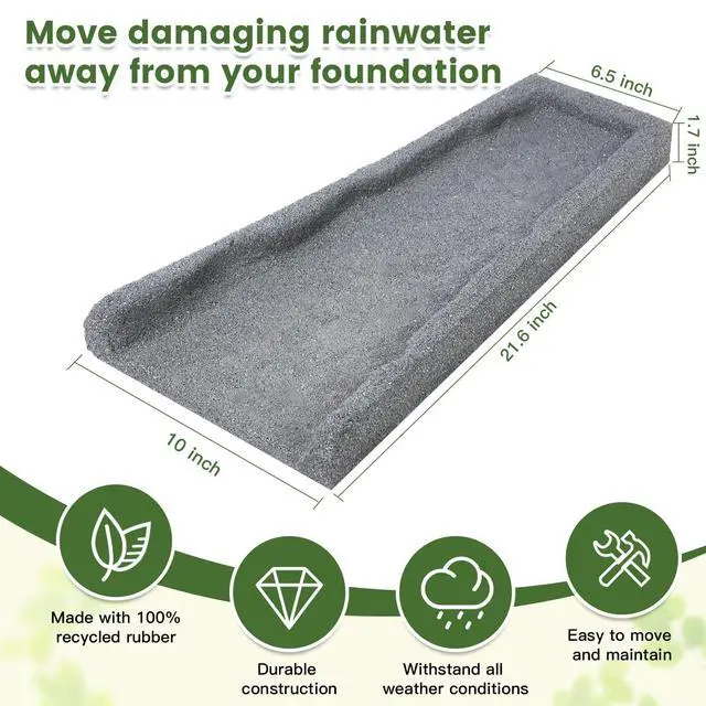 Alt view image 2 of 7 - 2 Pack Rubber Downspout Splash Block Rain Gutter Down Spout Drain Trays Gray