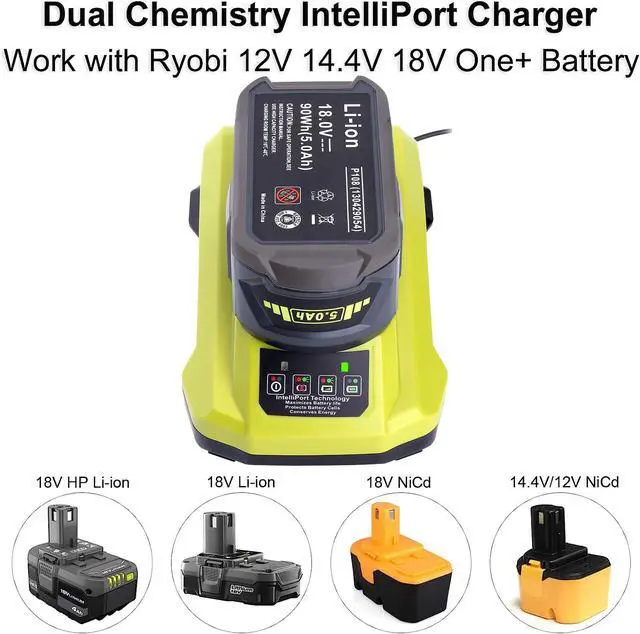 Alt view image 2 of 7 - 18-Volt P117 Rapid Charger Replace for Ryobi 12V-18V Battery One+ Lithium-Ion/NiCad/NiMh Battery P102 P108 P189 P197 P103 P105 P107 P190 P191 PBP002 PBP005