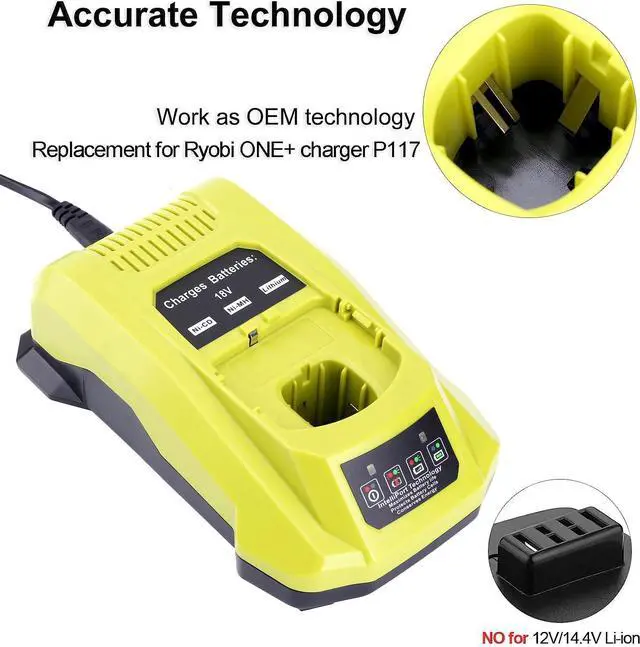 Alt view image 4 of 7 - 18-Volt P117 Rapid Charger Replace for Ryobi 12V-18V Battery One+ Lithium-Ion/NiCad/NiMh Battery P102 P108 P189 P197 P103 P105 P107 P190 P191 PBP002 PBP005