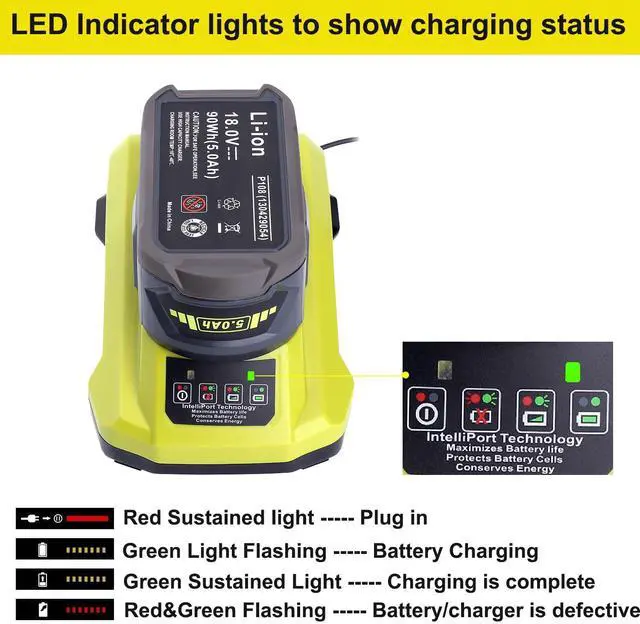 Alt view image 6 of 7 - 18-Volt P117 Rapid Charger Replace for Ryobi 12V-18V Battery One+ Lithium-Ion/NiCad/NiMh Battery P102 P108 P189 P197 P103 P105 P107 P190 P191 PBP002 PBP005