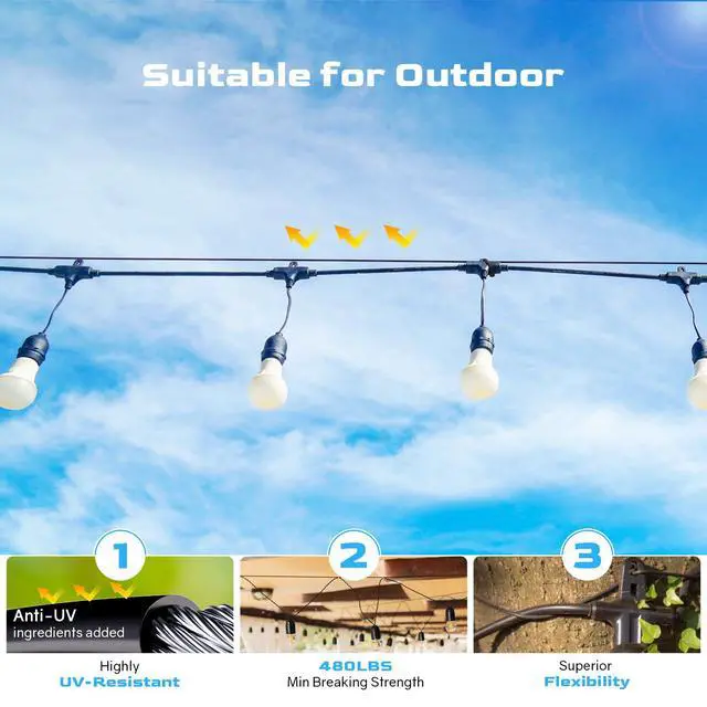 Alt view image 4 of 7 - String Light Hanging Kit with 200FT Black Vinyl Coated Wire Rope | Outdoor String Light Suspension Kit, Guide Wire with Turnbuckles and Hooks for Patio, Backyard Light Accessories, User Manual