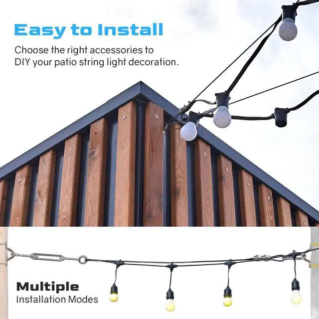 Alt view image 6 of 7 - String Light Hanging Kit with 200FT Black Vinyl Coated Wire Rope | Outdoor String Light Suspension Kit, Guide Wire with Turnbuckles and Hooks for Patio, Backyard Light Accessories, User Manual