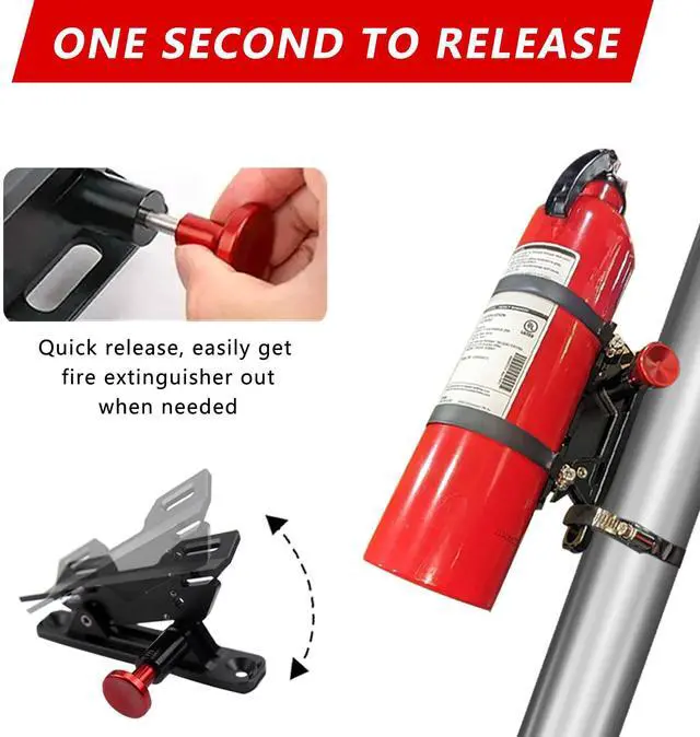 Alt view image 3 of 7 - Quick Release Fire Extinguisher Mount - Aluminum Adjustable UTV Roll Bar Fire Extinguisher Holder Mounting Bracket Compatible with Jeep Wrangler TJ JK JL JKU Polaris RZR Ranger Can-Am X3 Universal