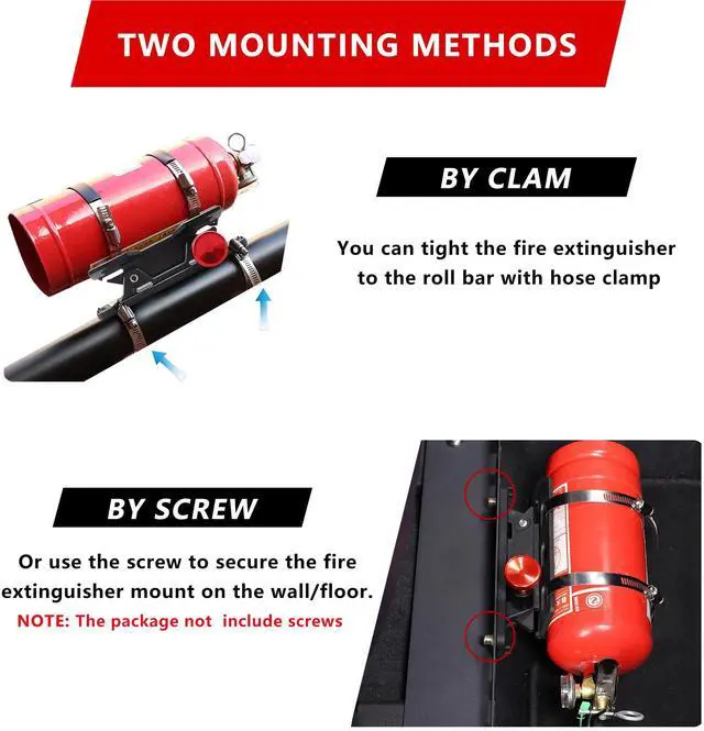 Alt view image 5 of 7 - Quick Release Fire Extinguisher Mount - Aluminum Adjustable UTV Roll Bar Fire Extinguisher Holder Mounting Bracket Compatible with Jeep Wrangler TJ JK JL JKU Polaris RZR Ranger Can-Am X3 Universal