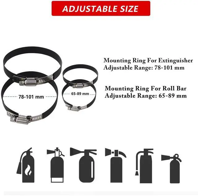Alt view image 7 of 7 - Quick Release Fire Extinguisher Mount - Aluminum Adjustable UTV Roll Bar Fire Extinguisher Holder Mounting Bracket Compatible with Jeep Wrangler TJ JK JL JKU Polaris RZR Ranger Can-Am X3 Universal