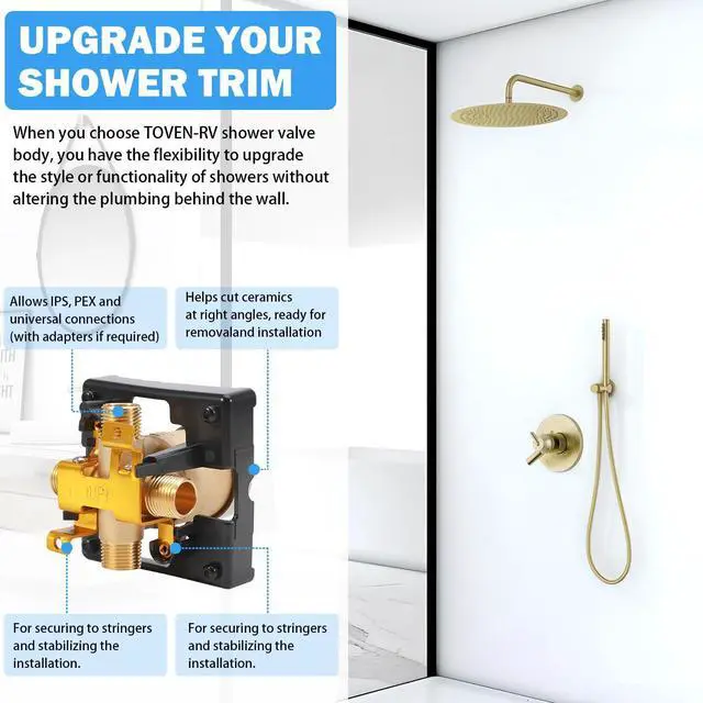 Alt view image 3 of 7 - R10000-UNBX MultiChoice Tub and Shower Rough-In Valve Body, 1/2-Inch | Fits Delta 13/14, 17 and 17T Series Trim Kits; Universal Inlets Support PEX, Copper and CPVC Connections