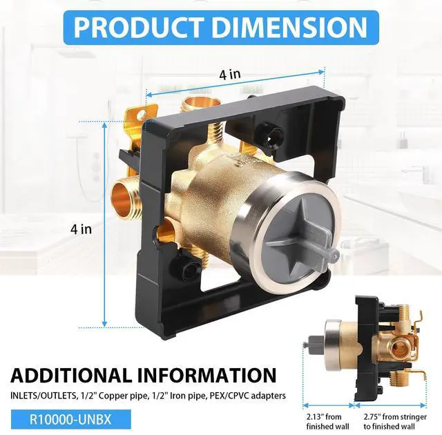 Alt view image 4 of 7 - R10000-UNBX MultiChoice Tub and Shower Rough-In Valve Body, 1/2-Inch | Fits Delta 13/14, 17 and 17T Series Trim Kits; Universal Inlets Support PEX, Copper and CPVC Connections