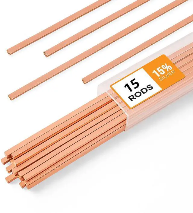Main image of 15pcs Brazing Rods AWS BCuP-5 15% Silver Solder Phos Copper Brazing Alloy Flat Welding Rods 0.050"x1/8"x10" for HVAC, Refrigeration, and Industrial Applications