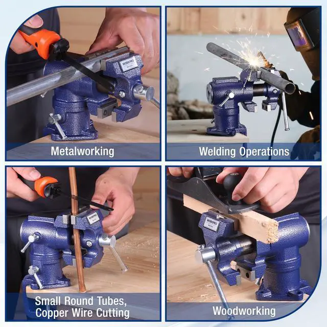 Alt view image 6 of 7 - Dual Jaws Table Vise 2.5" & 1.5", 360° Swivel Clamp-On Bench Vise | Multi-Purpose Vice for Workbench, Portable Small Vise, Table Clamp Bench Vise with Anvil for Woodworking, Metalworking, DIY