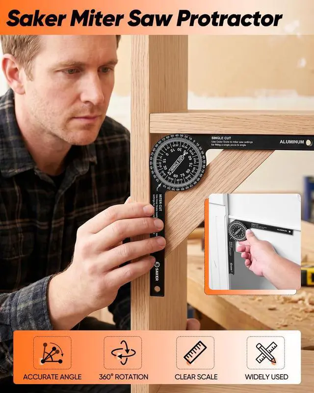 Alt view image 2 of 7 - Miter Saw Protractor 7-Inch Aluminum Protractor Angle Finder Black | Featuring Precision Laser,Inside & Outside Miter Angle Finder for Carpenters, Plumbers and All Building Trades