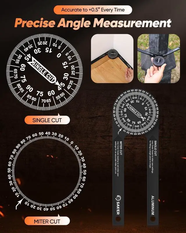 Alt view image 3 of 7 - Miter Saw Protractor 7-Inch Aluminum Protractor Angle Finder Black | Featuring Precision Laser,Inside & Outside Miter Angle Finder for Carpenters, Plumbers and All Building Trades