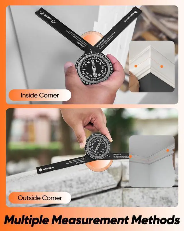 Alt view image 4 of 7 - Miter Saw Protractor 7-Inch Aluminum Protractor Angle Finder Black | Featuring Precision Laser,Inside & Outside Miter Angle Finder for Carpenters, Plumbers and All Building Trades