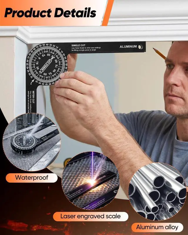 Alt view image 5 of 7 - Miter Saw Protractor 7-Inch Aluminum Protractor Angle Finder Black | Featuring Precision Laser,Inside & Outside Miter Angle Finder for Carpenters, Plumbers and All Building Trades