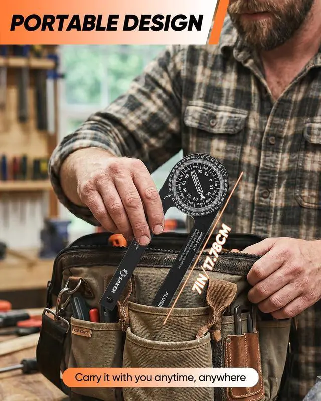 Alt view image 6 of 7 - Miter Saw Protractor 7-Inch Aluminum Protractor Angle Finder Black | Featuring Precision Laser,Inside & Outside Miter Angle Finder for Carpenters, Plumbers and All Building Trades